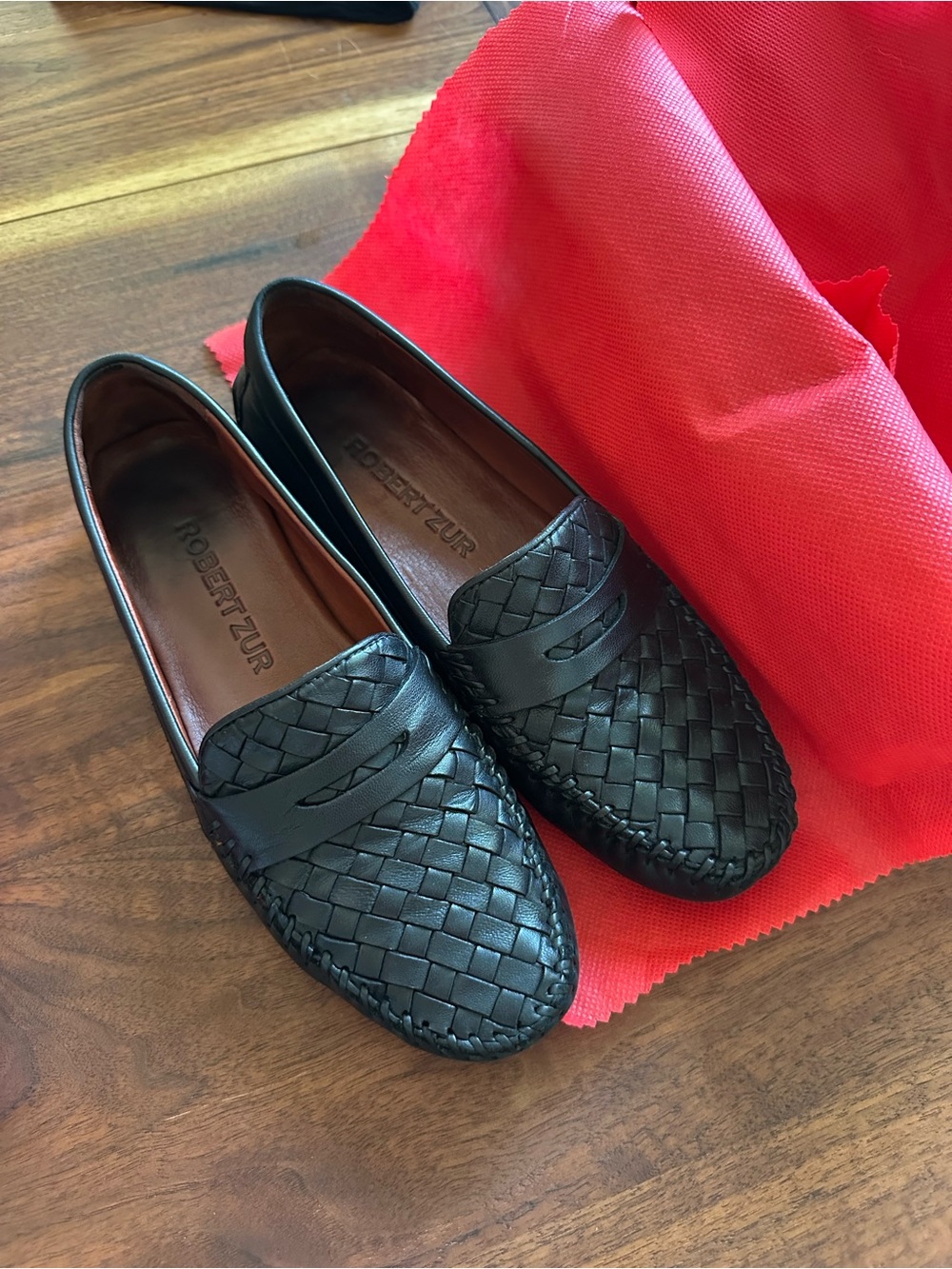 Robert Zur Black Woven Leather Penny Loafers
